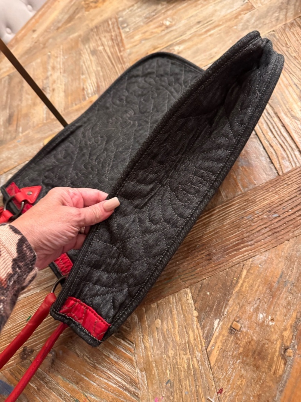 Chico's Denim Tote with Red Handles with Tassel - Picture 6 of 10